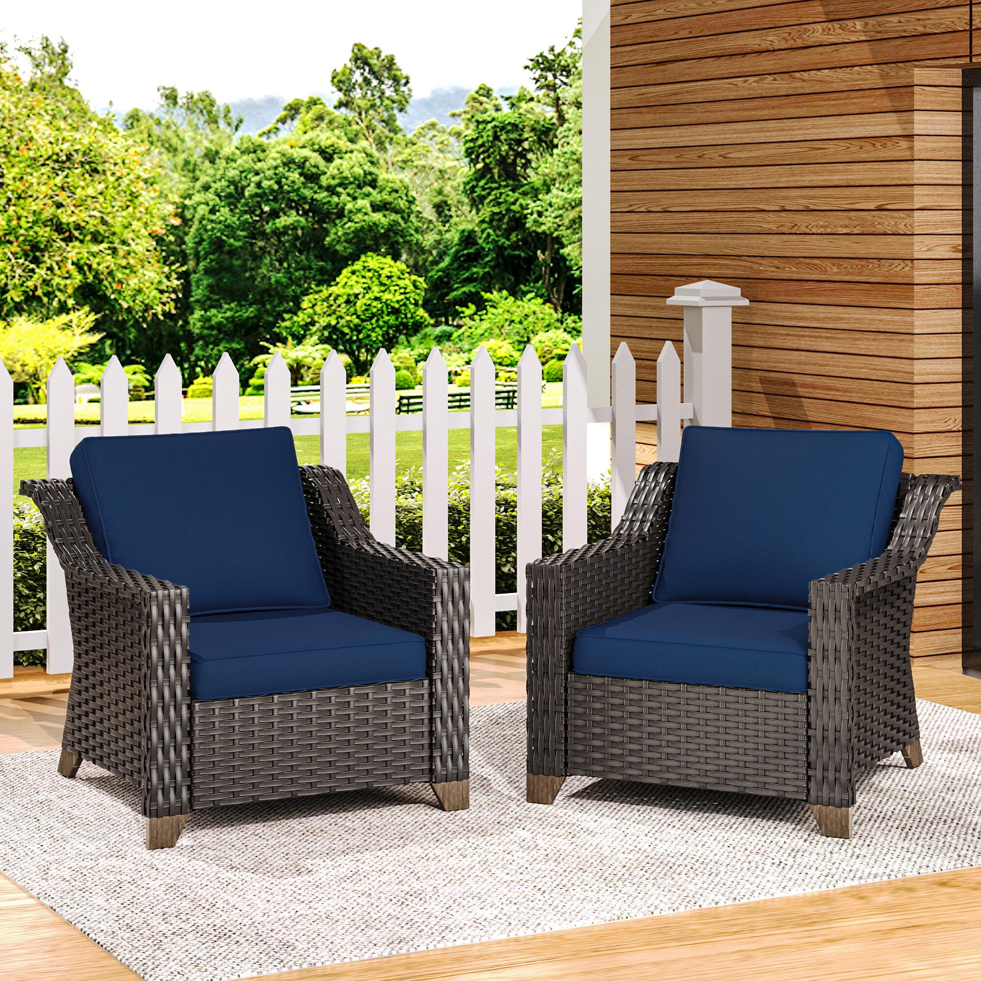 MORN HILL Sunset Cove Outdoor Lounge Chair (Set of 2), Blue/Brown, rollover