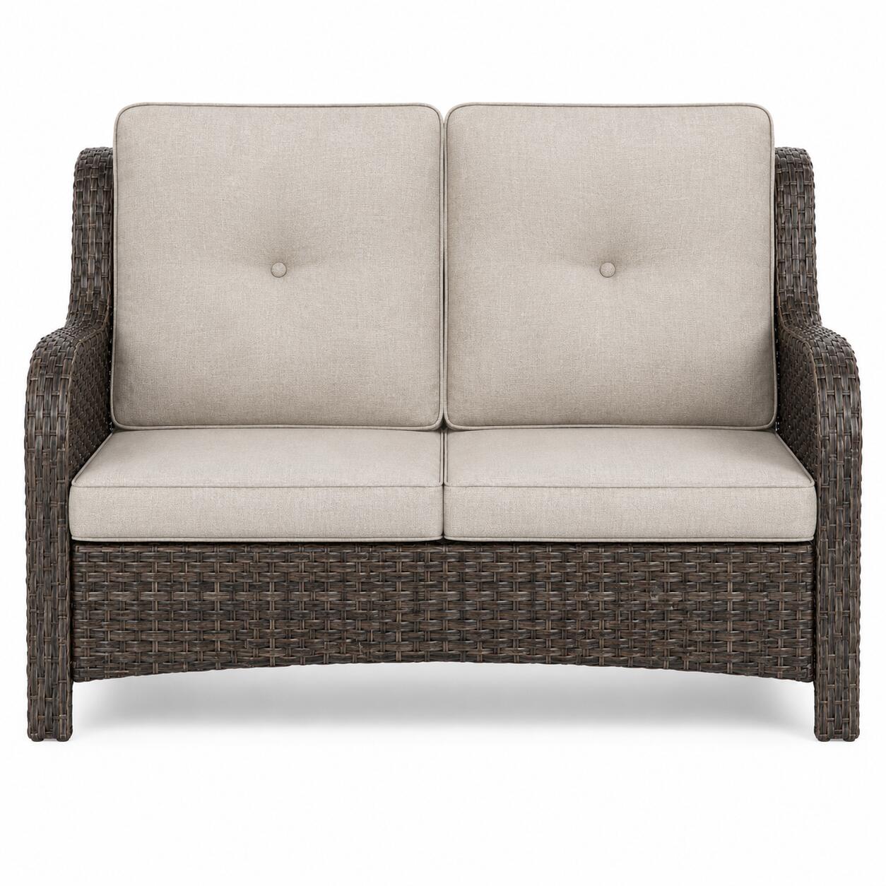 MORN HILL Haven Outdoor Loveseat, Beige/Brown, large