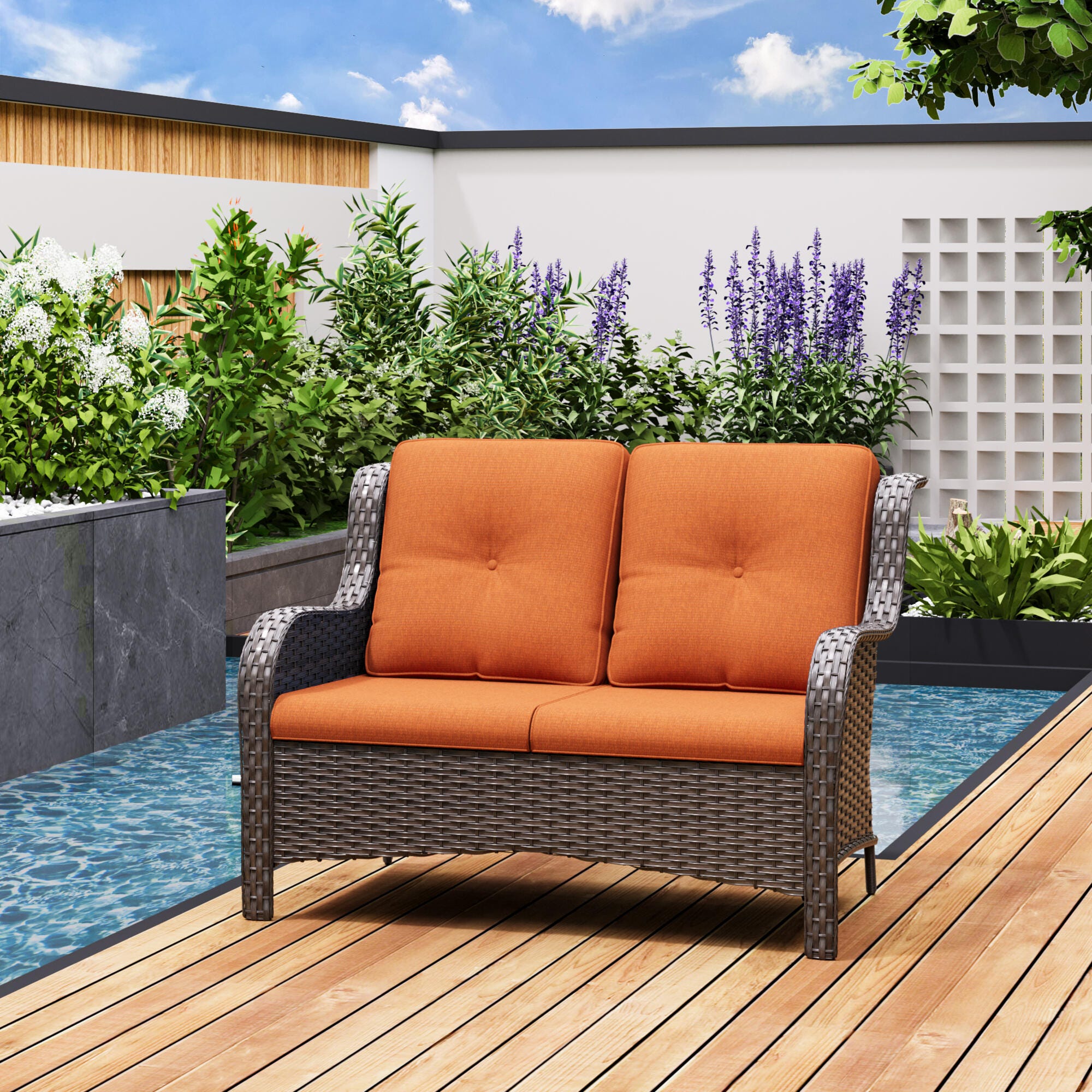 MORN HILL Haven Outdoor Loveseat, Orange/Brown, rollover
