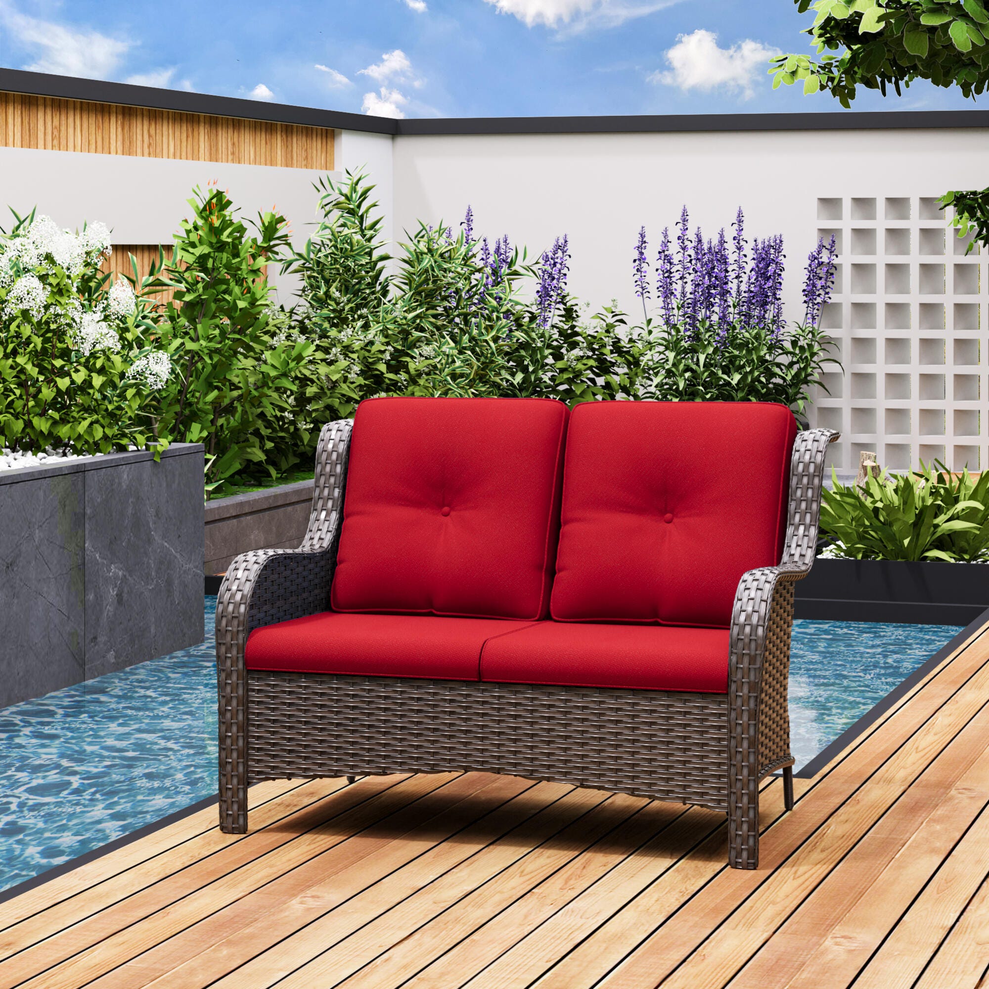 MORN HILL Haven Outdoor Loveseat, Red/Brown, rollover