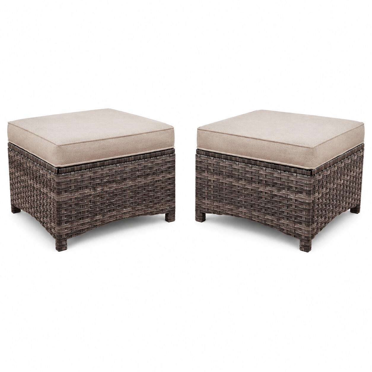 MORN HILL Haven Outdoor Ottoman (Set of 2), Beige/Brown, large