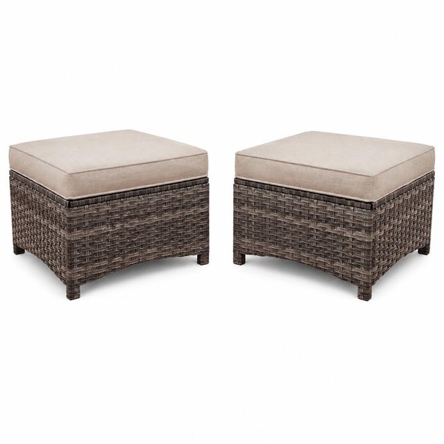 MORN HILL Haven Outdoor Ottoman (Set of 2), Beige/Brown