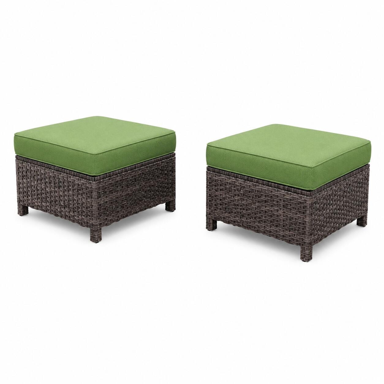 MORN HILL Haven Outdoor Ottoman (Set of 2), Green/Brown, large