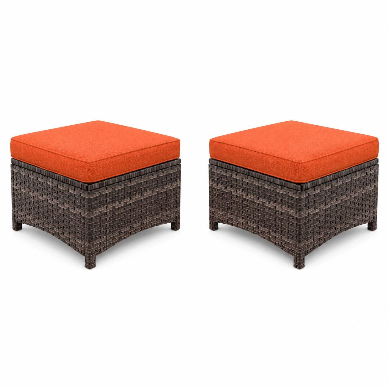 MORN HILL Haven Outdoor Ottoman (Set of 2), Orange/Brown, large