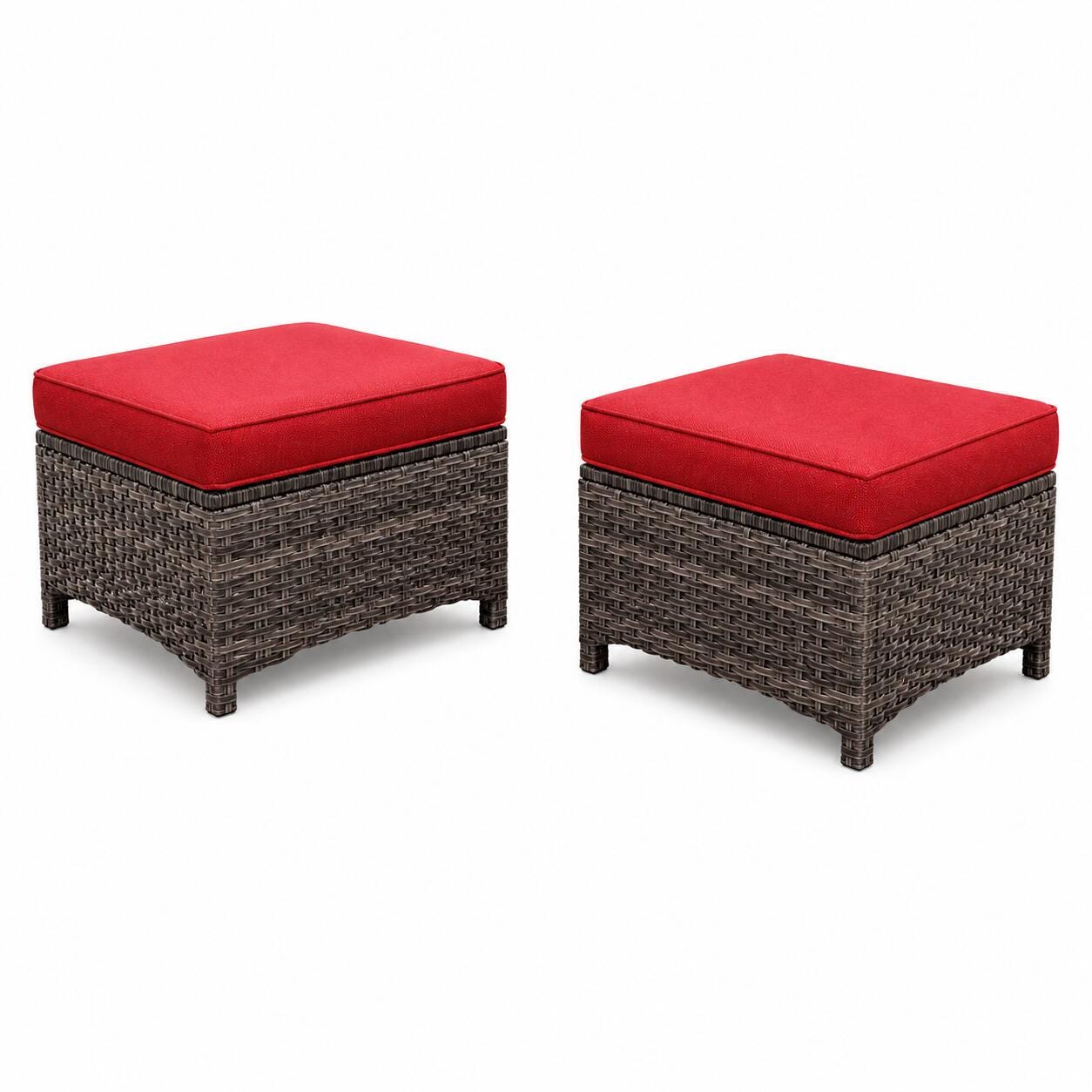 MORN HILL Haven Outdoor Ottoman (Set of 2), Red/Brown, large