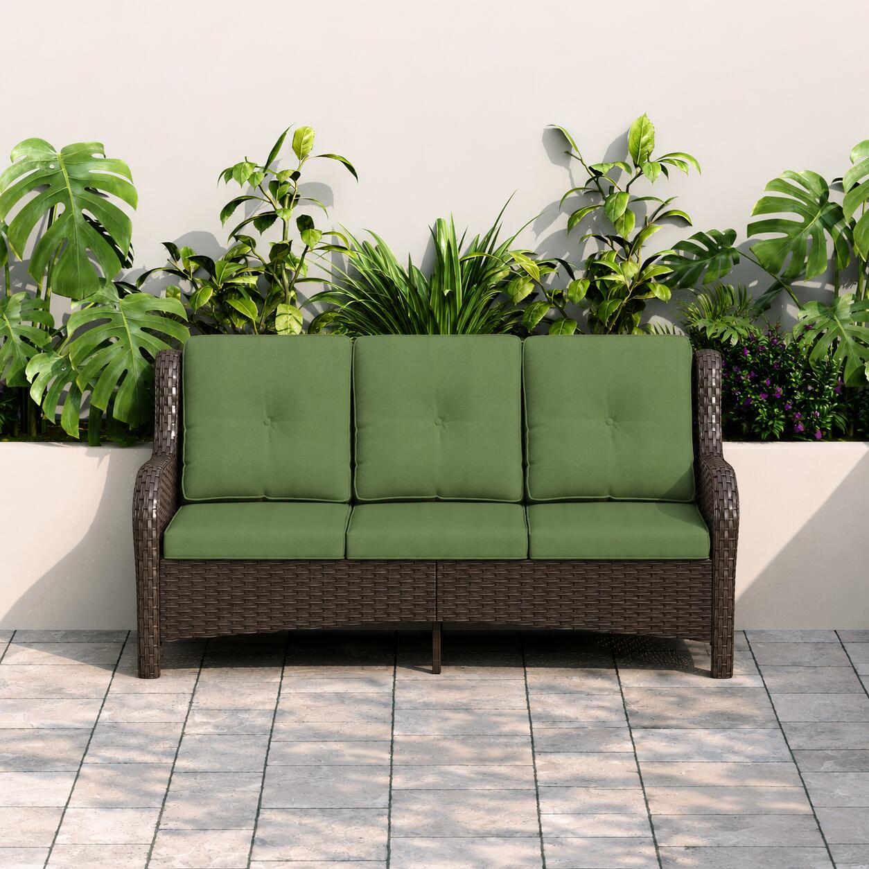 MORN HILL Haven Outdoor Sofa, Green/Brown, rollover