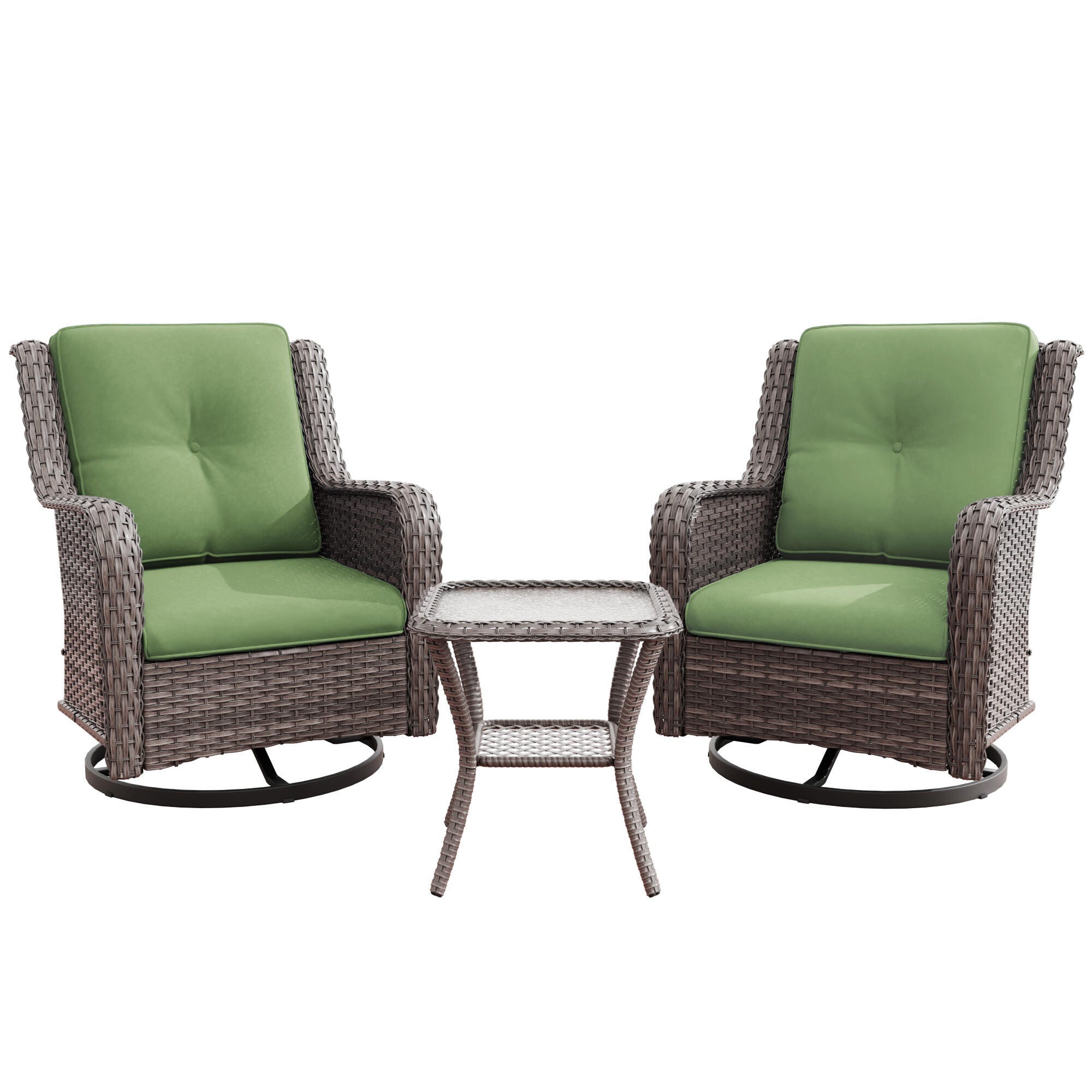 MORN HILL Haven Outdoor 2 Swivel Chair and Side Table, Green/Brown, large