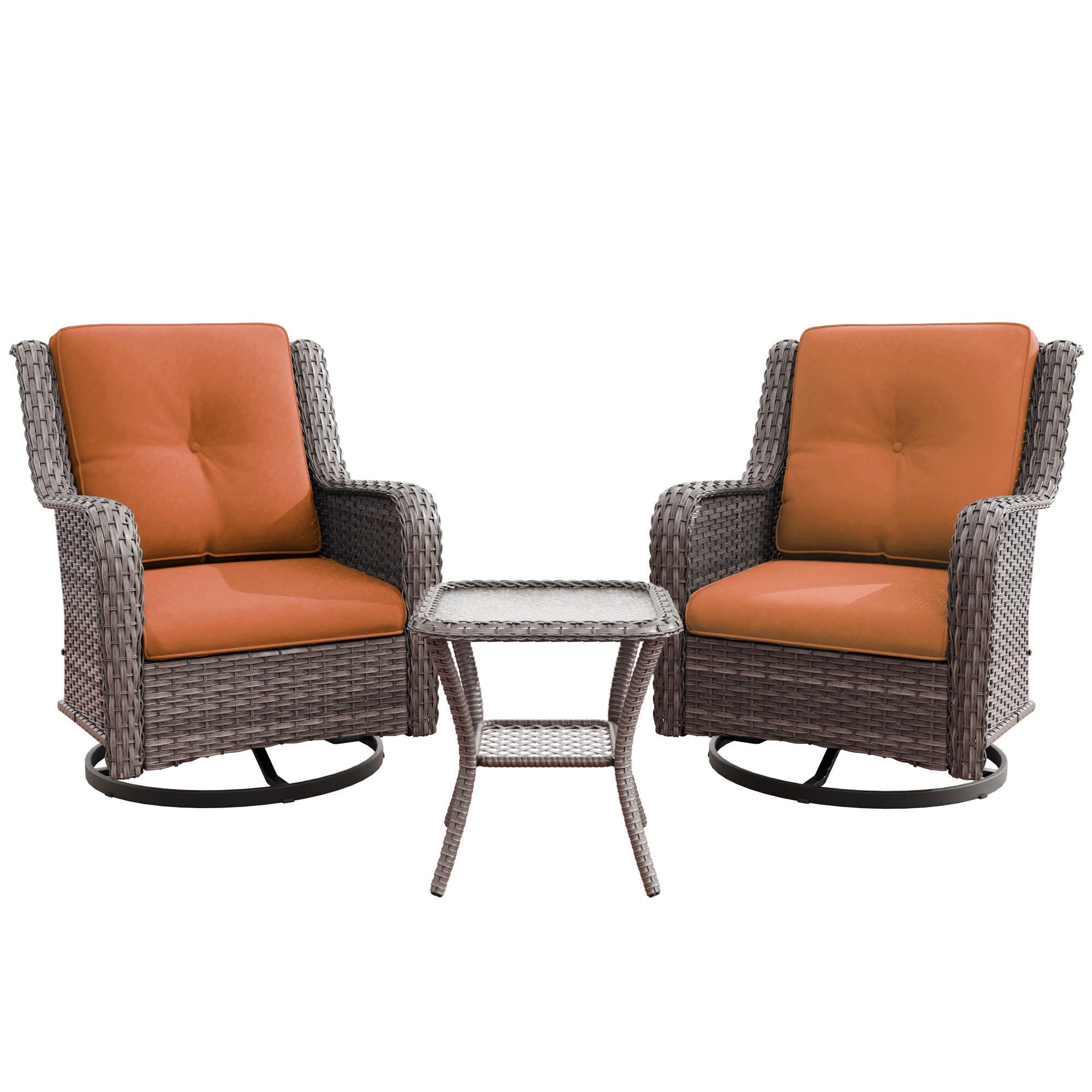 MORN HILL Haven Outdoor 2 Swivel Chair and Side Table, Orange/Brown, large