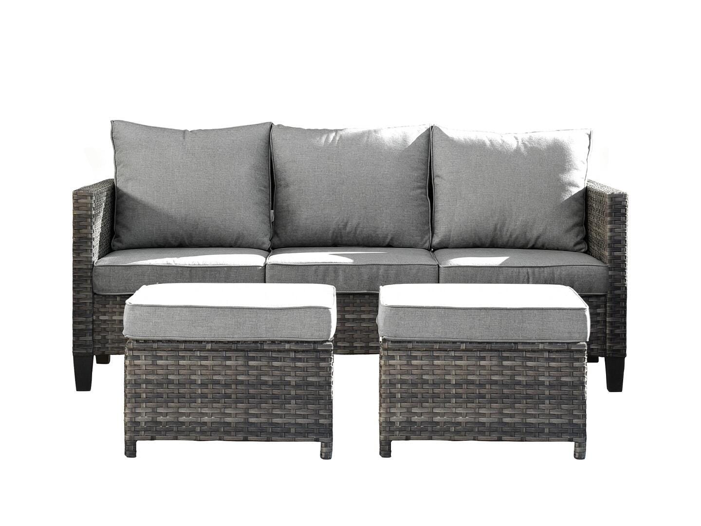 HOMLUX Outdoor Sofa with 2 Ottomans, Gray, large