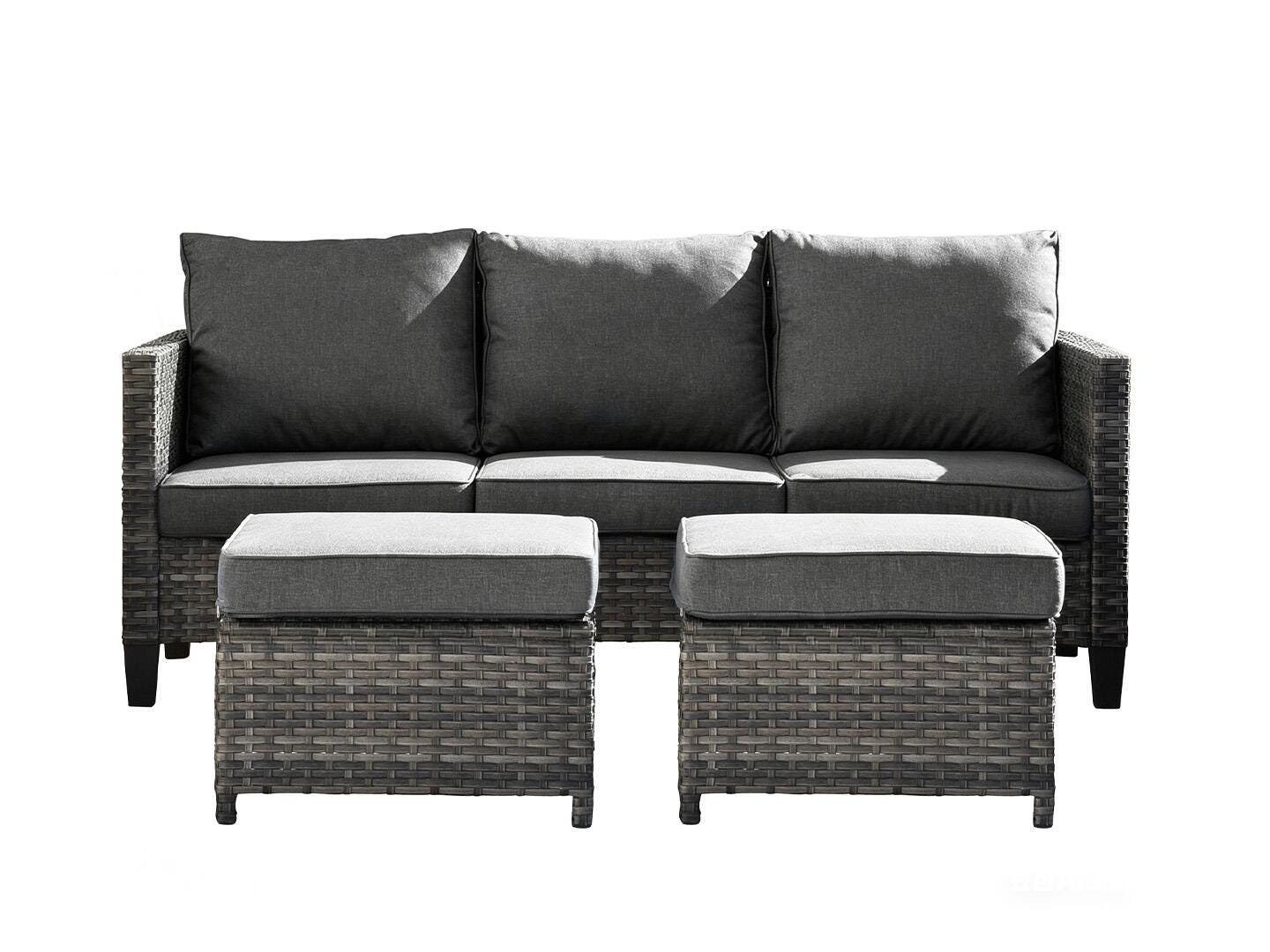 HOMLUX Outdoor Sofa with 2 Ottomans, Dark Gray, large