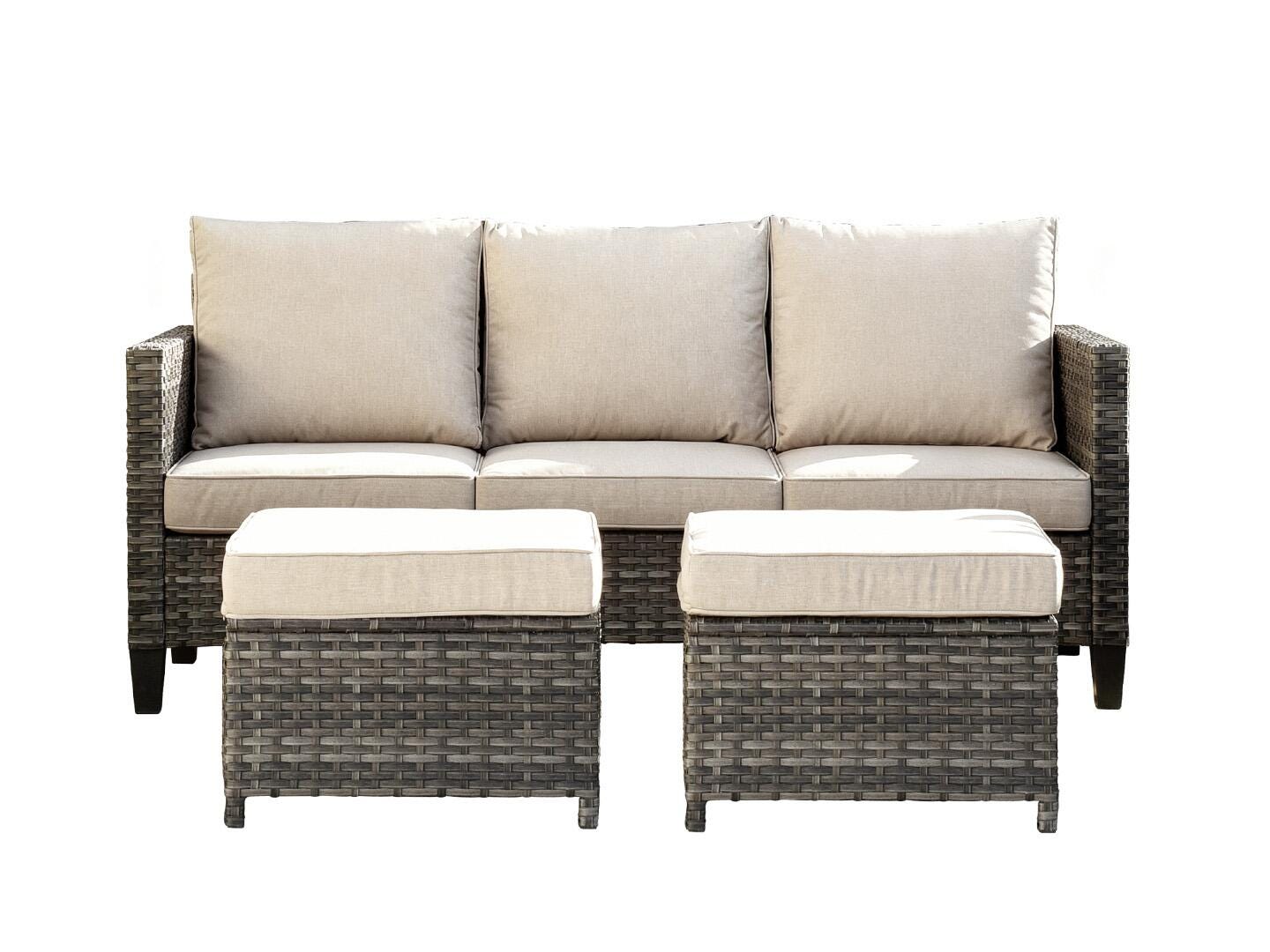 HOMLUX Outdoor Sofa with 2 Ottomans, Beige, large