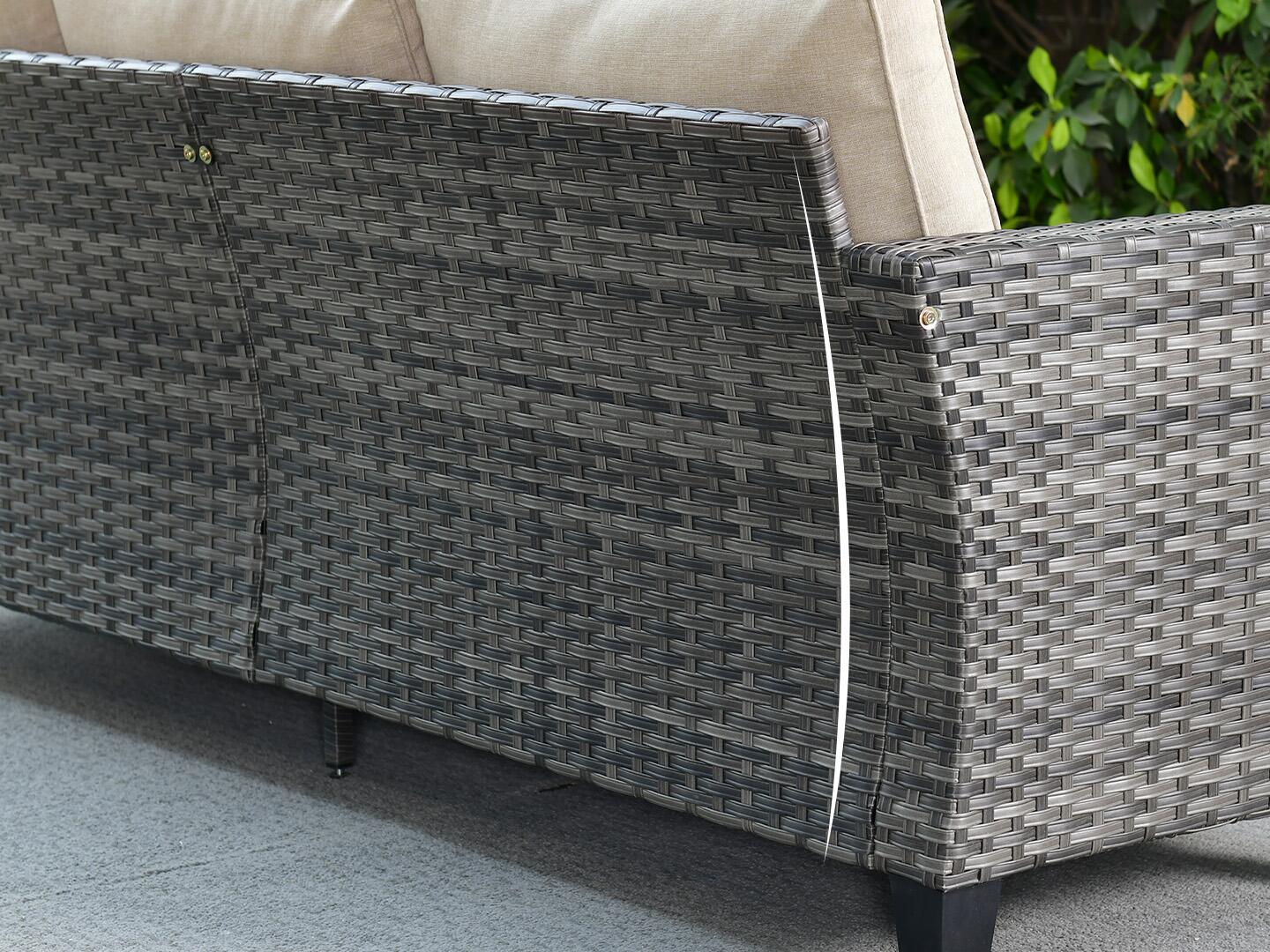 HOMLUX Outdoor Sofa with 2 Ottomans, Beige, large