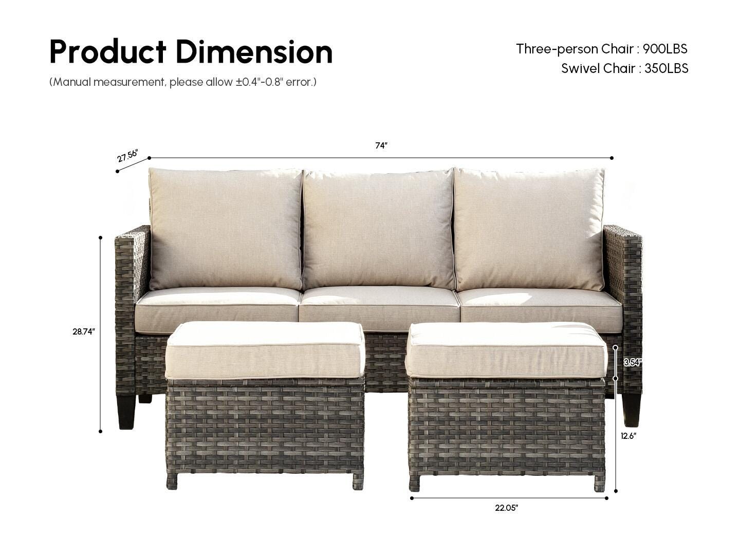 HOMLUX Outdoor Sofa with 2 Ottomans, Beige, large