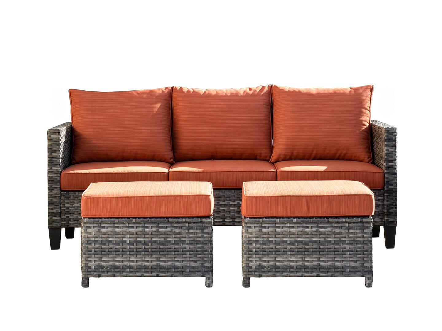 HOMLUX Outdoor Sofa with 2 Ottomans, Orange, large