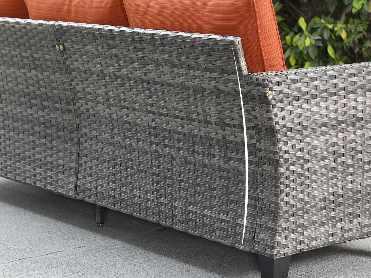 HOMLUX Outdoor Sofa with 2 Ottomans, Orange, large