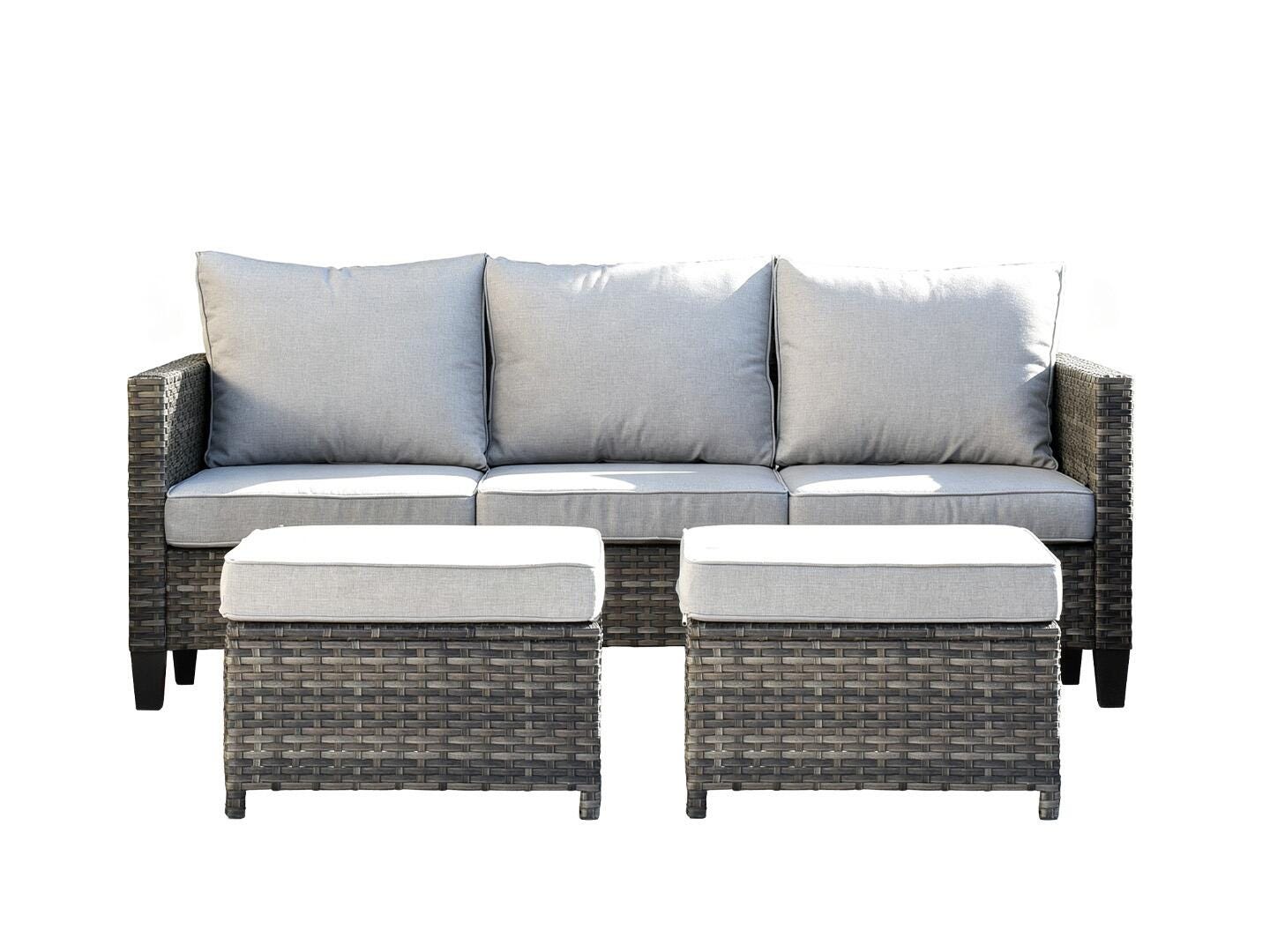 HOMLUX Outdoor Sofa with 2 Ottomans