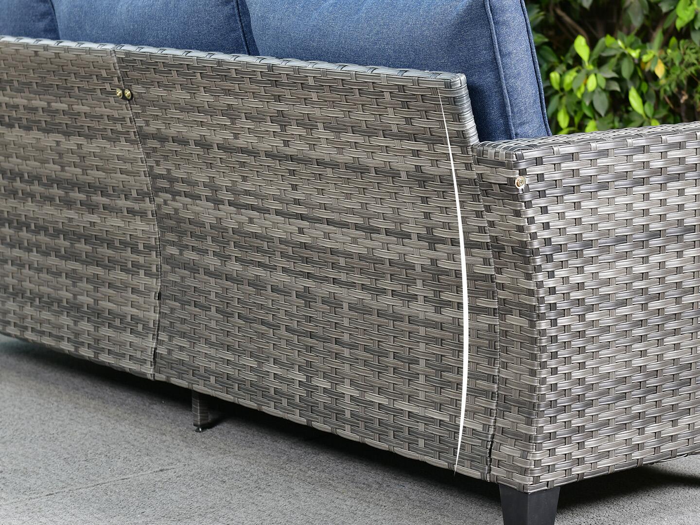 HOMLUX Outdoor Sofa with 2 Ottomans, Denim Blue, large