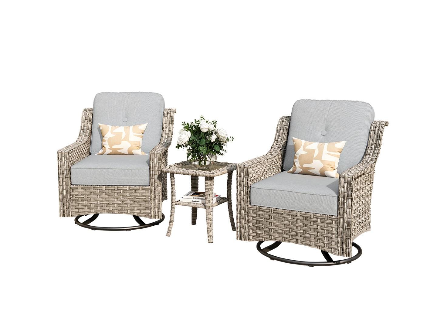 HOMLUX Outdoor 2 Swivel Rockers and Side Table, Gray, large
