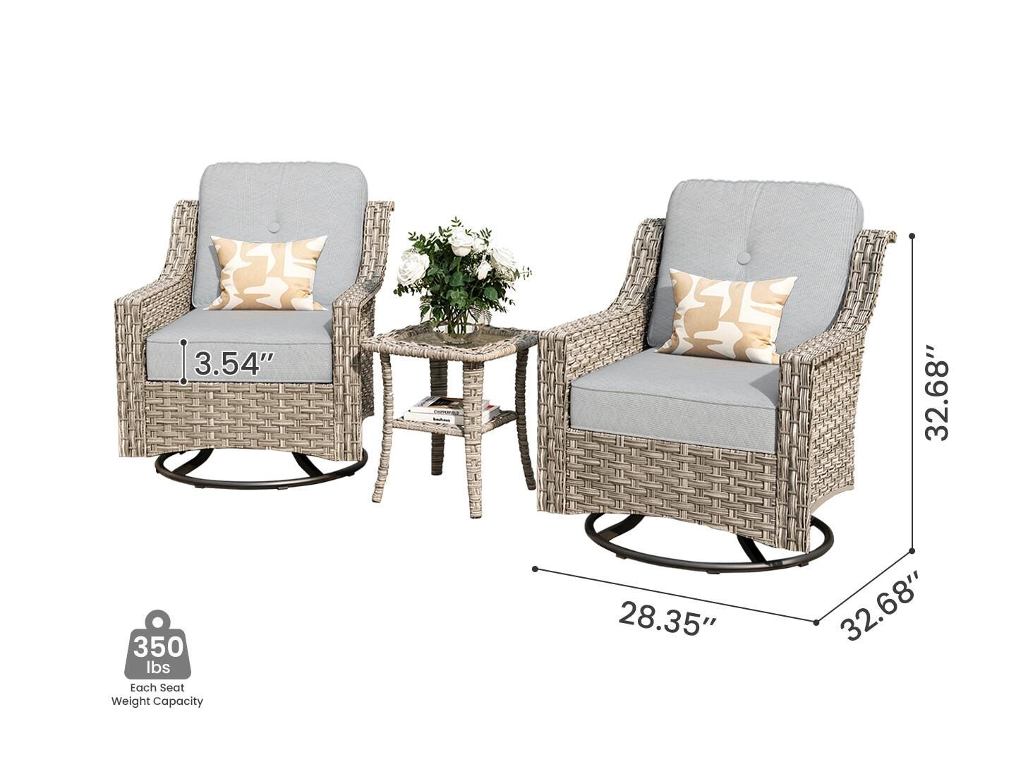 HOMLUX Outdoor 2 Swivel Rockers and Side Table, Gray, large