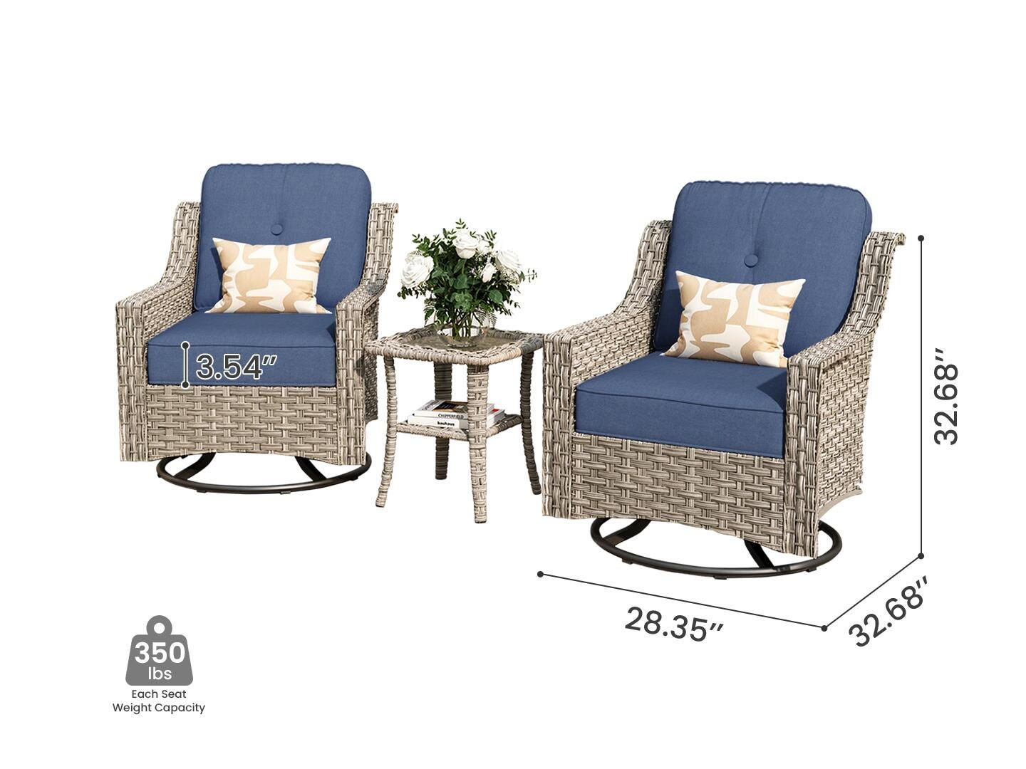 HOMLUX Outdoor 2 Swivel Rockers and Side Table, Denim Blue, large