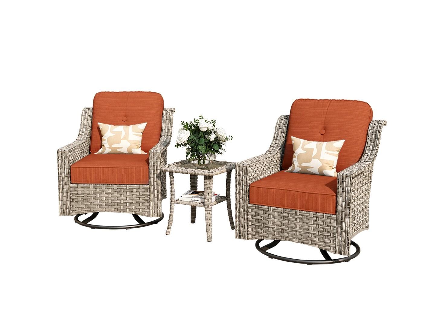 HOMLUX Outdoor 2 Swivel Rockers and Side Table, Orange, large