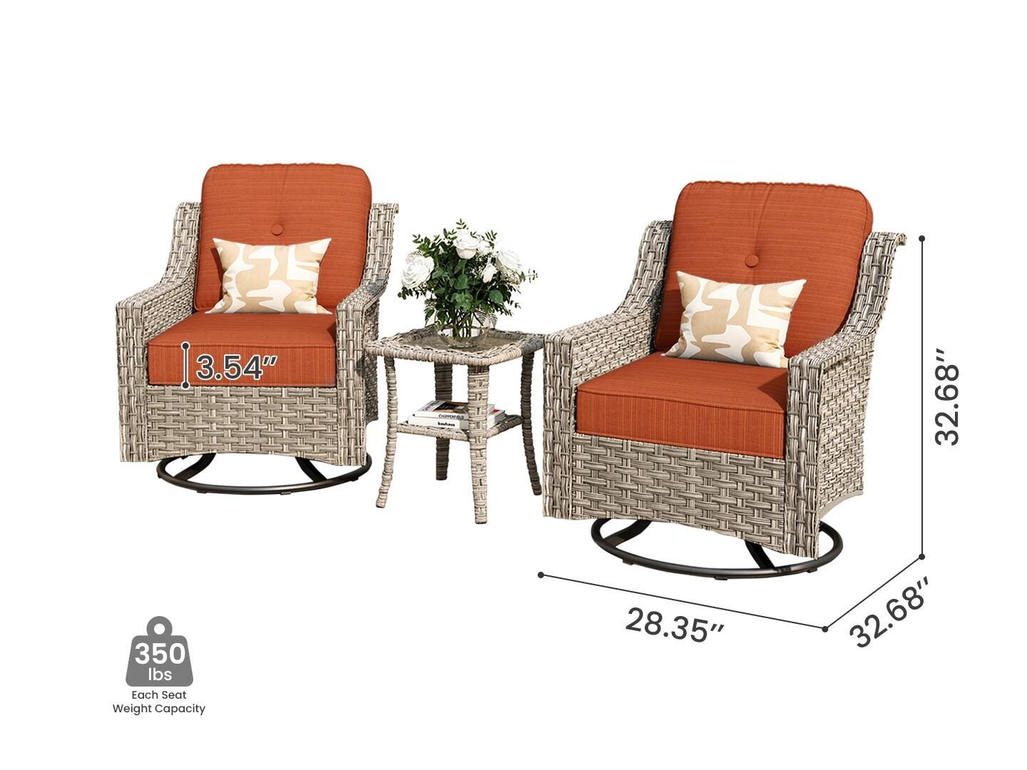 HOMLUX Outdoor 2 Swivel Rockers and Side Table, Orange, large