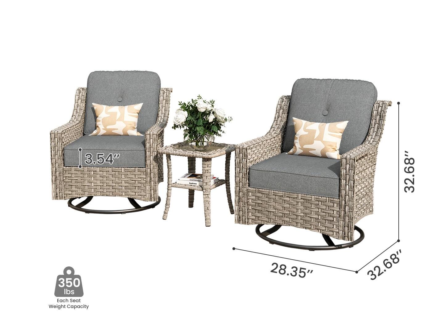 HOMLUX Outdoor 2 Swivel Rockers and Side Table, Light Gray, large