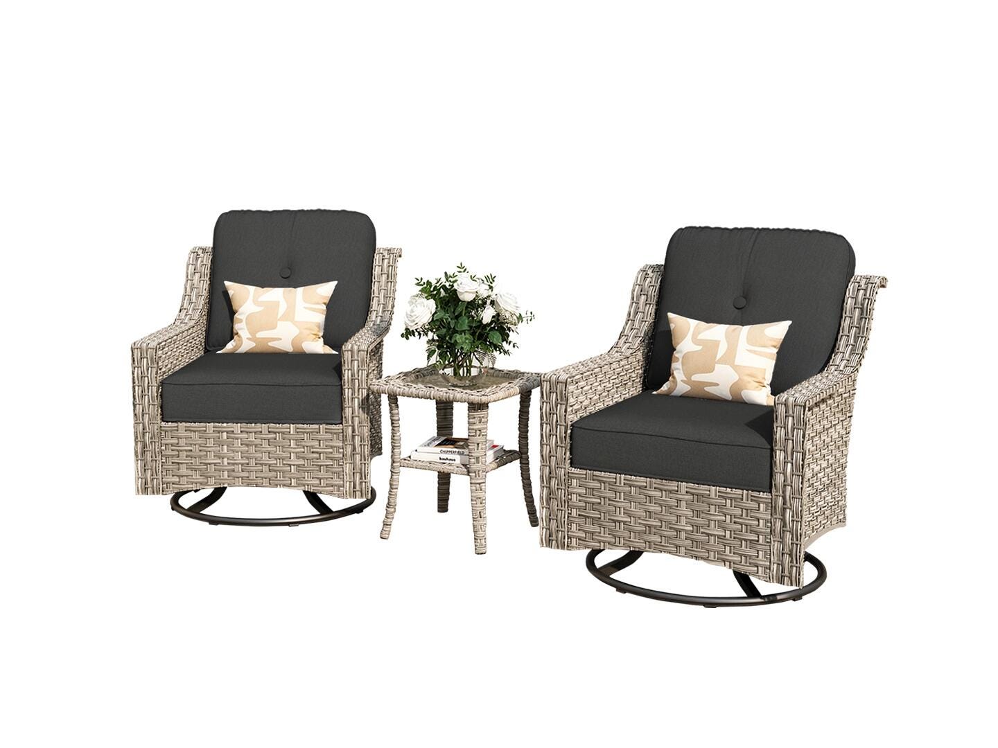 HOMLUX Outdoor 2 Swivel Rockers and Side Table, Dark Gray, large