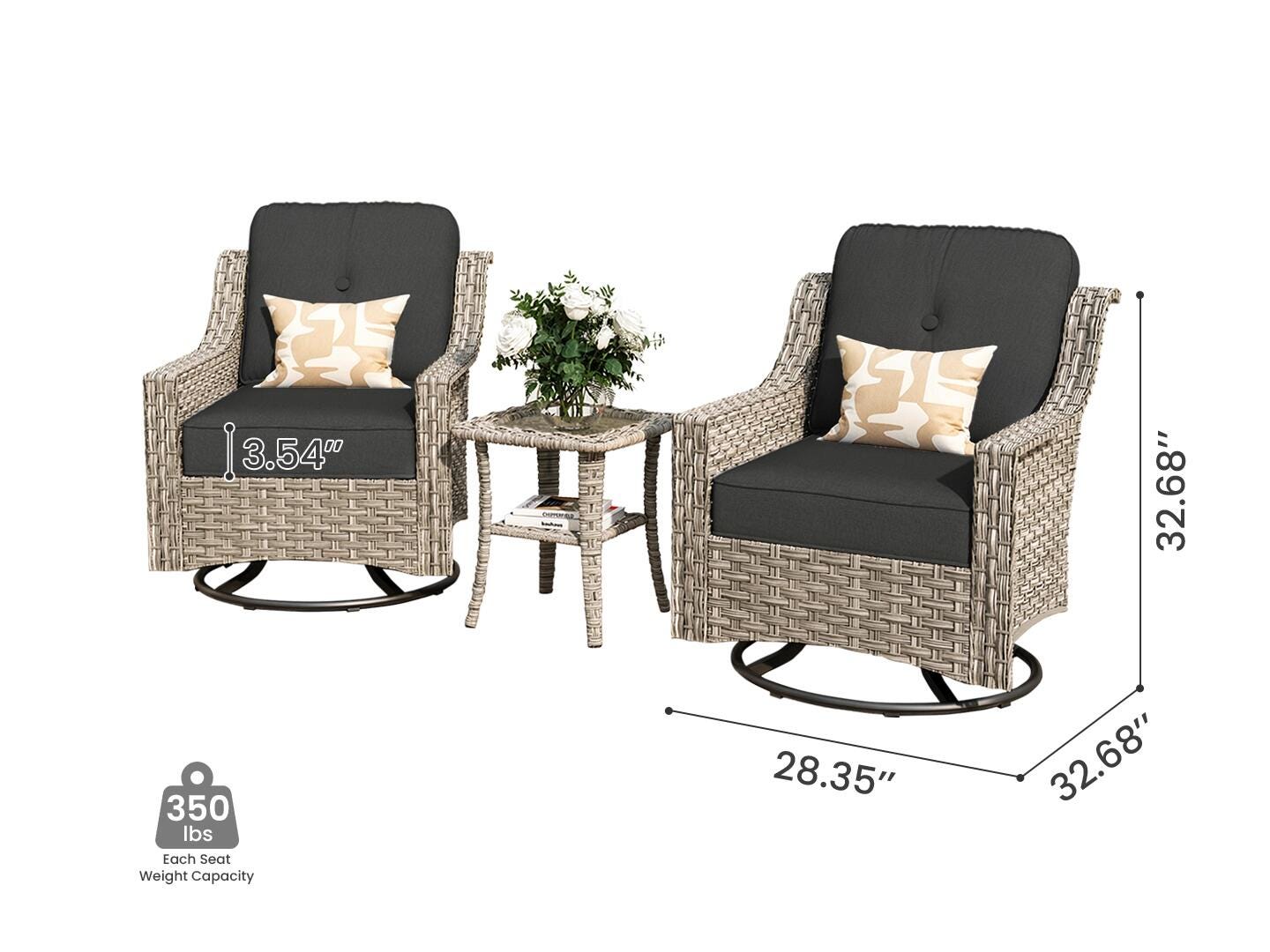 HOMLUX Outdoor 2 Swivel Rockers and Side Table, Dark Gray, large