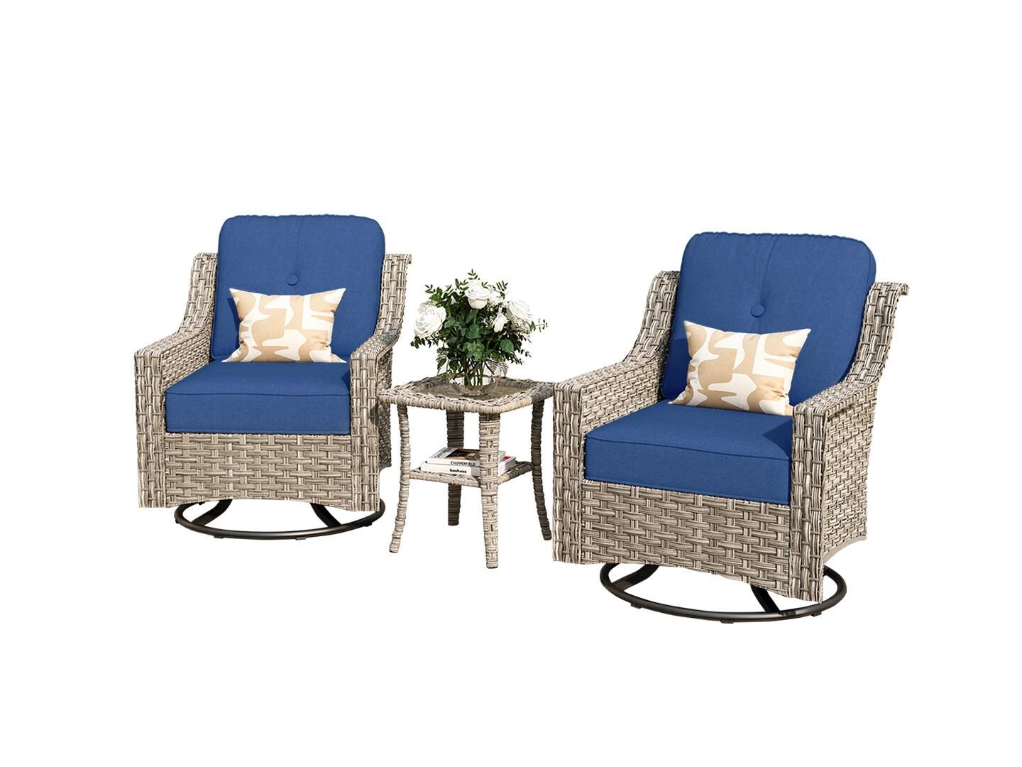 HOMLUX Outdoor 2 Swivel Rockers and Side Table, Navy Blue, large