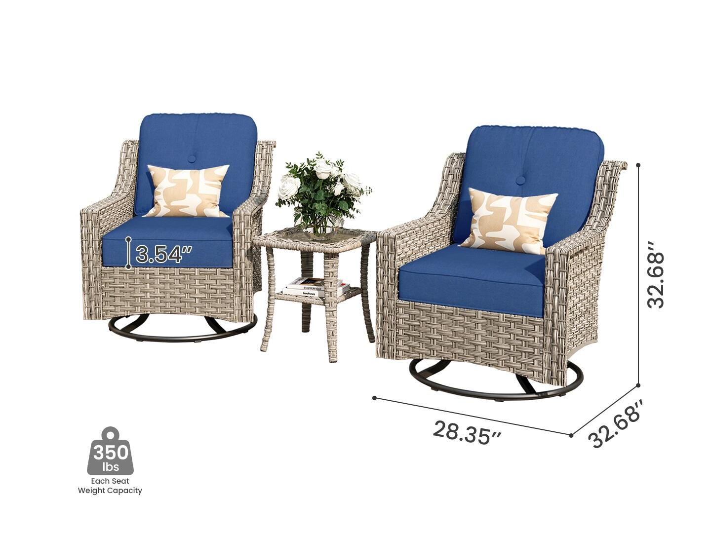 HOMLUX Outdoor 2 Swivel Rockers and Side Table, Navy Blue, large