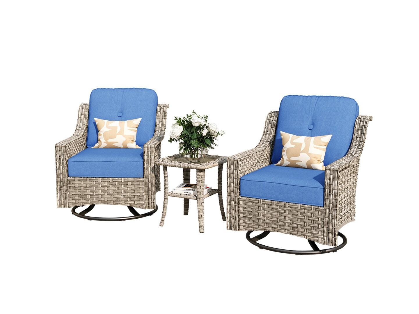 HOMLUX Outdoor 2 Swivel Rockers and Side Table, Diamond Blue, large