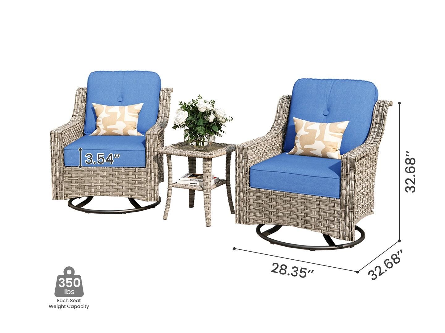 HOMLUX Outdoor 2 Swivel Rockers and Side Table, Diamond Blue, large