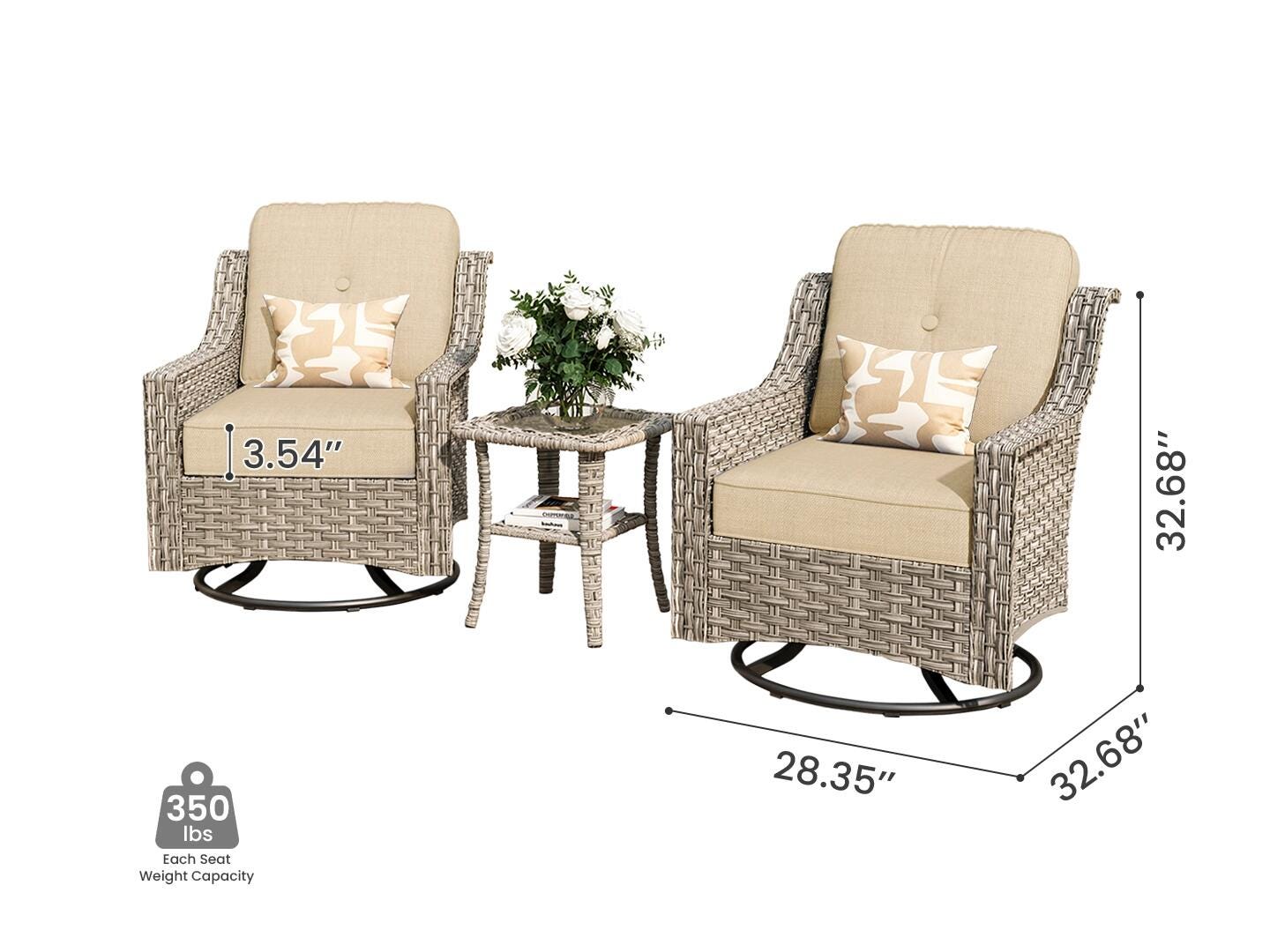 HOMLUX Outdoor 2 Swivel Rockers and Side Table, Beige, large