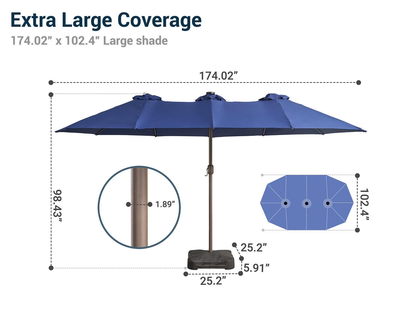 HOMLUX Solid 14.5' Outdoor Umbrella, Royal Blue, large