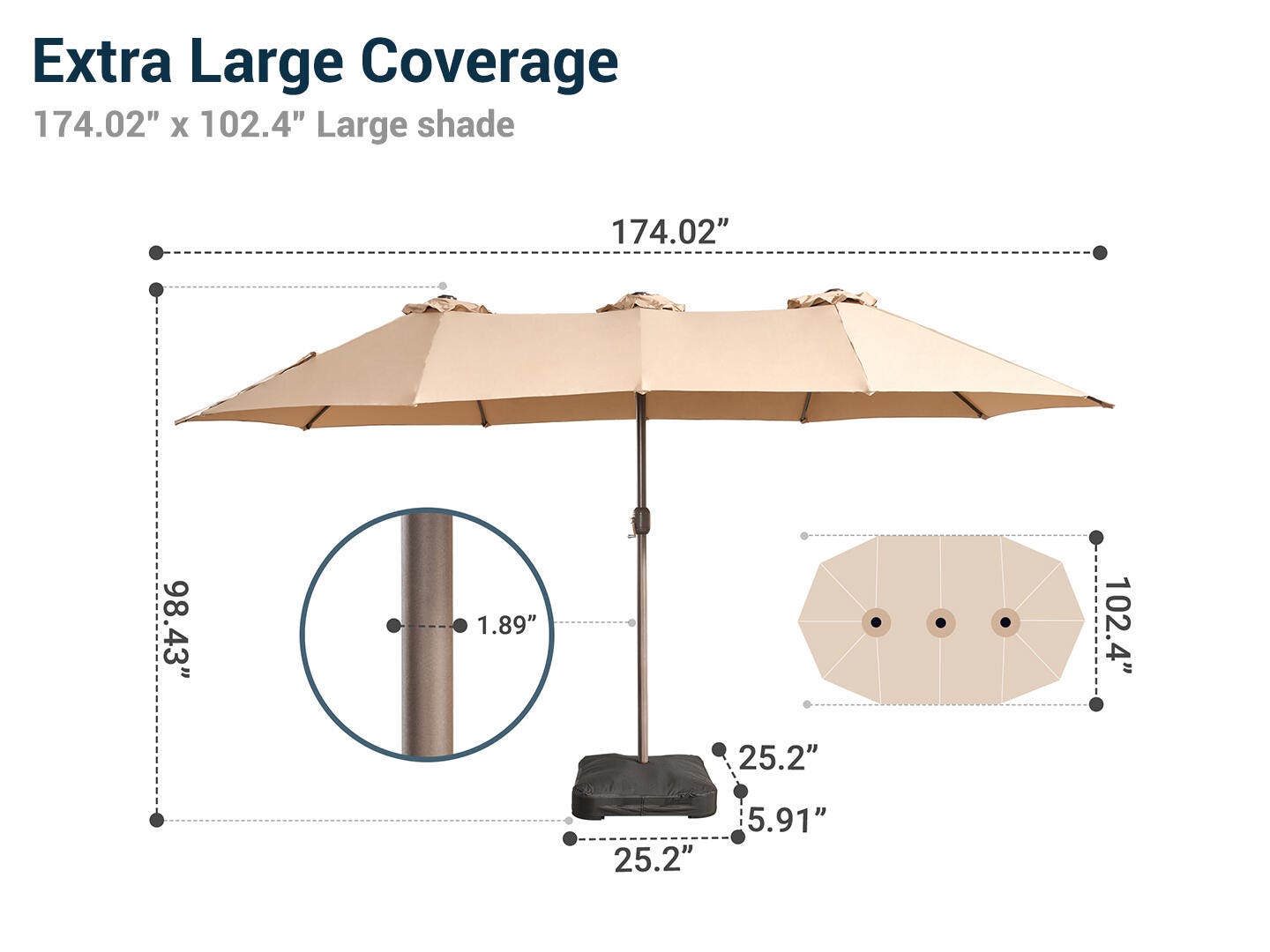 HOMLUX Solid 14.5' Outdoor Umbrella, Tan, large