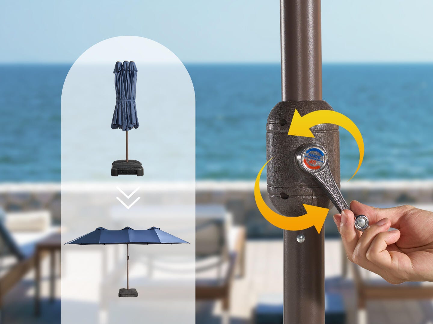 HOMLUX Solid 14.5' Outdoor Umbrella, Navy Blue, large