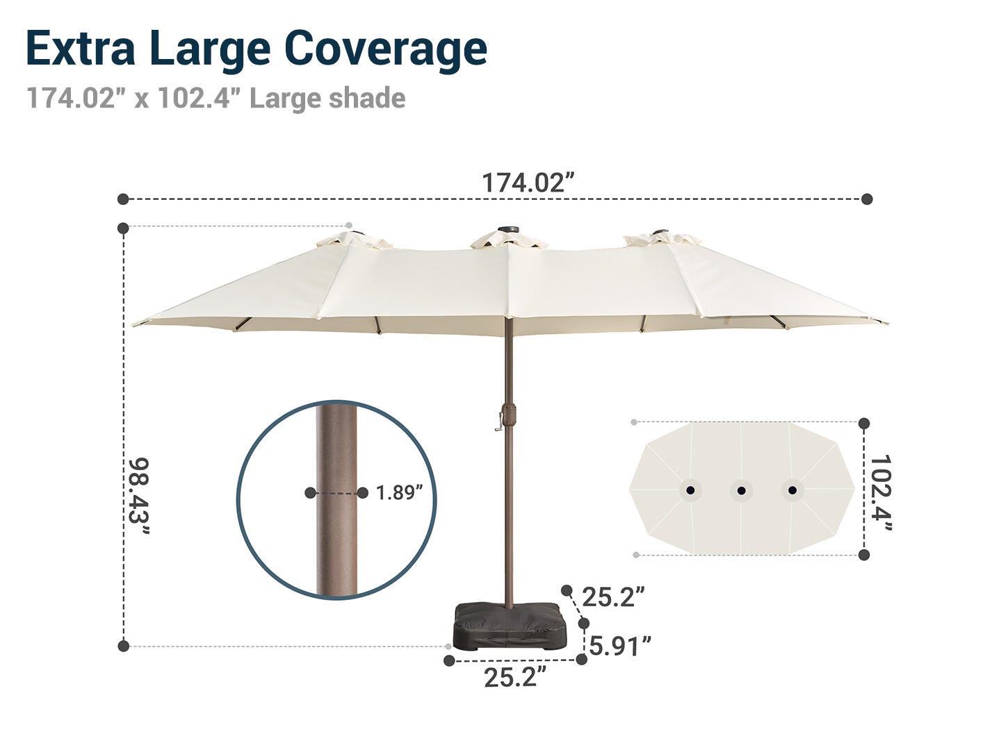 HOMLUX Solid 14.5' Outdoor Umbrella, White, large