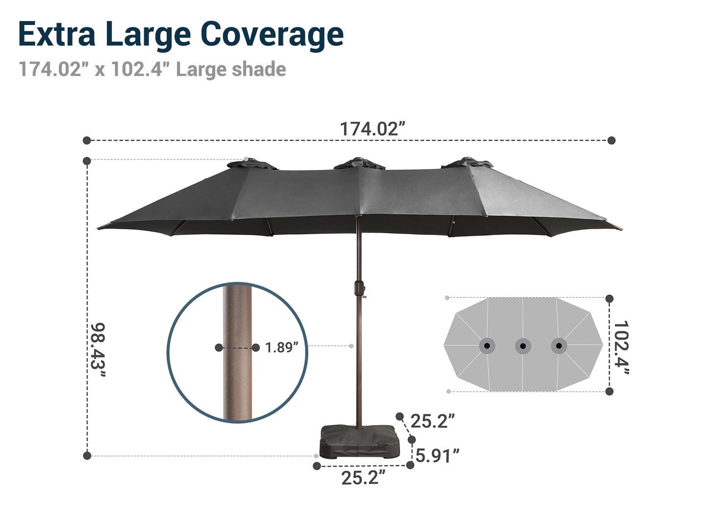 HOMLUX Solid 14.5' Outdoor Umbrella, Dark Gray, large