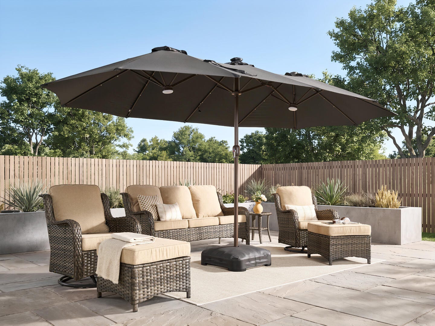 HOMLUX Premium 14.5' Outdoor Umbrella, Light Gray, rollover
