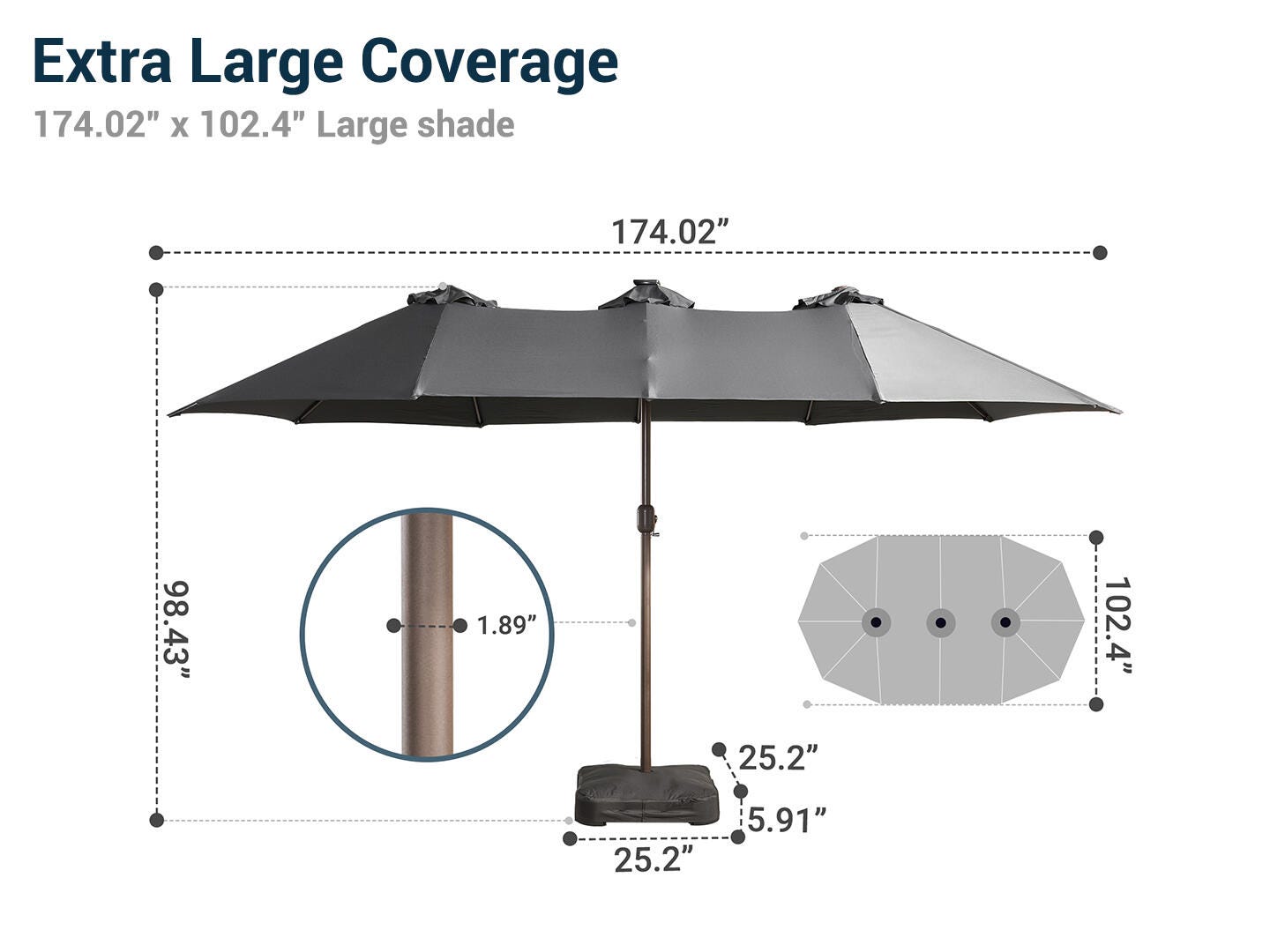 HOMLUX Premium 14.5' Outdoor Umbrella, Light Gray, large