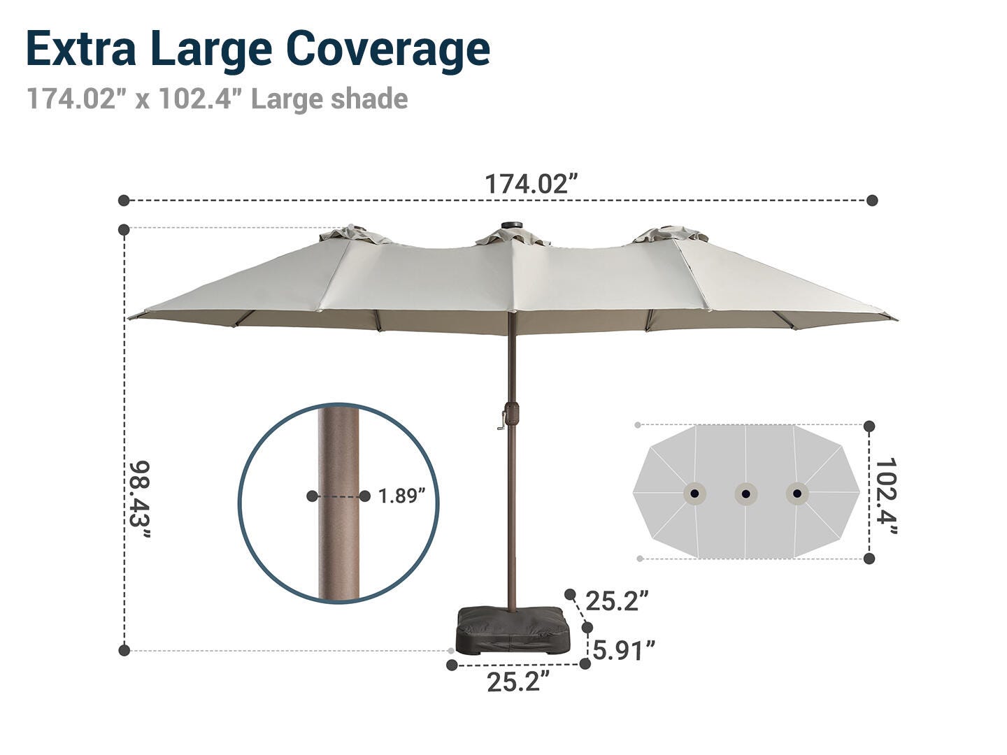 HOMLUX Premium 14.5' Outdoor Umbrella, Gray, large