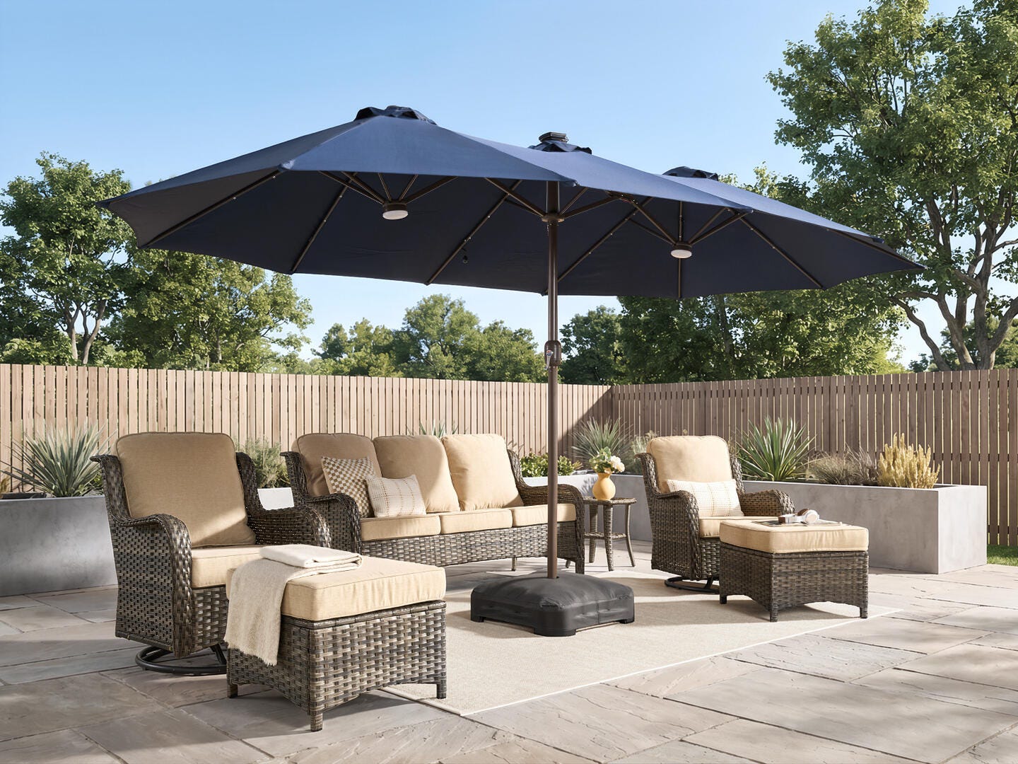 HOMLUX Premium 14.5' Outdoor Umbrella, Dark Blue, rollover