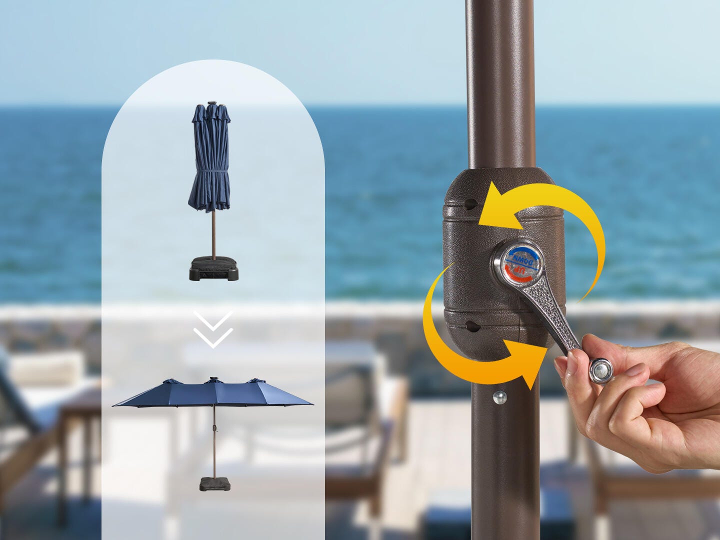 HOMLUX Premium 14.5' Outdoor Umbrella, Dark Blue, large