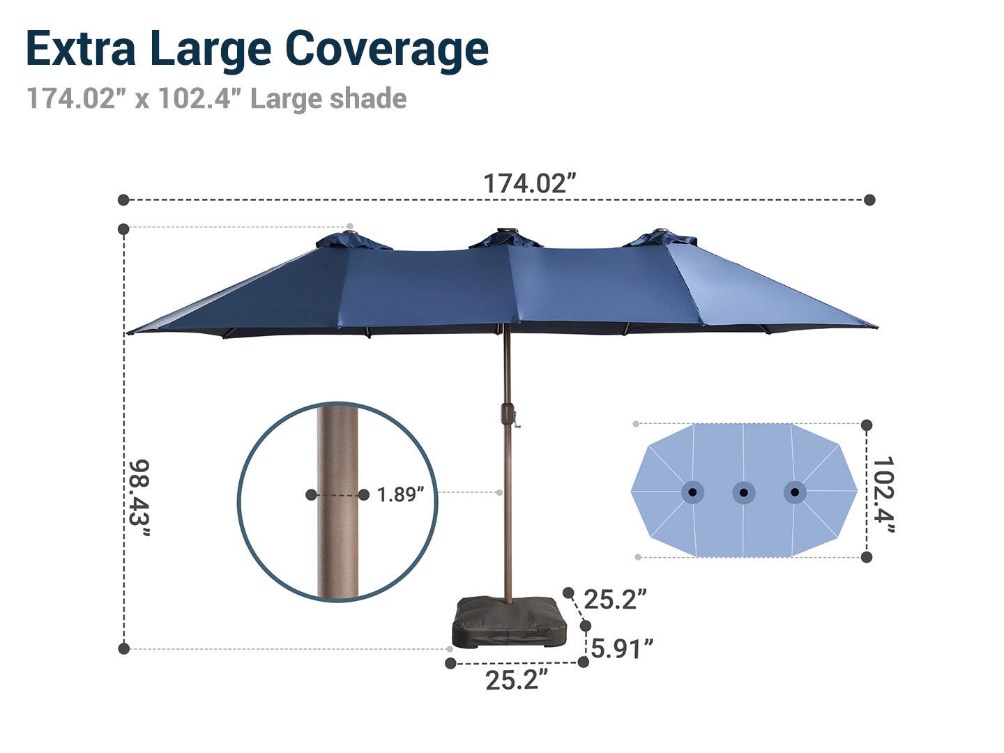HOMLUX Premium 14.5' Outdoor Umbrella, Dark Blue, large