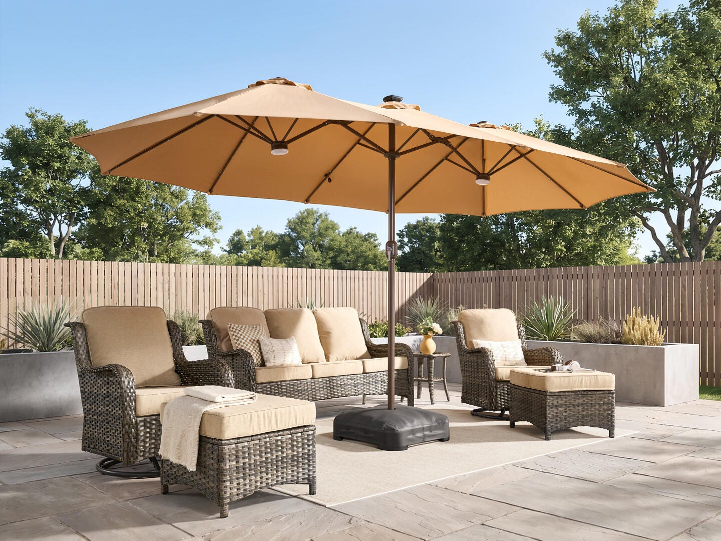 HOMLUX Premium 14.5' Outdoor Umbrella, Tan, rollover