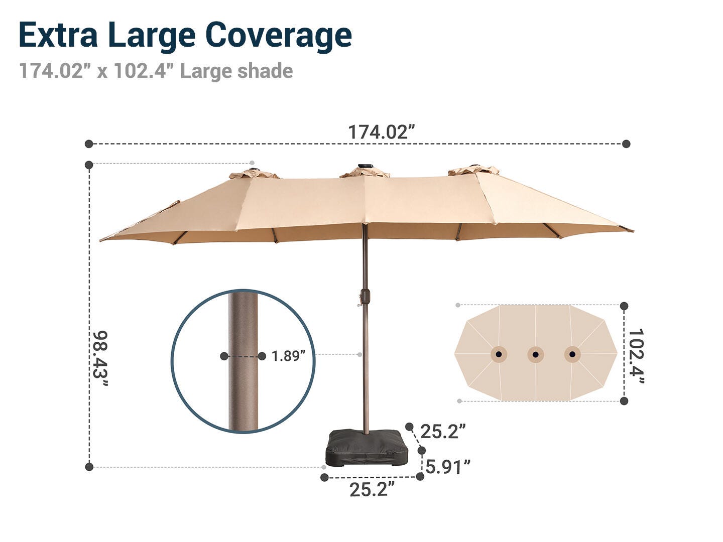 HOMLUX Premium 14.5' Outdoor Umbrella, Tan, large
