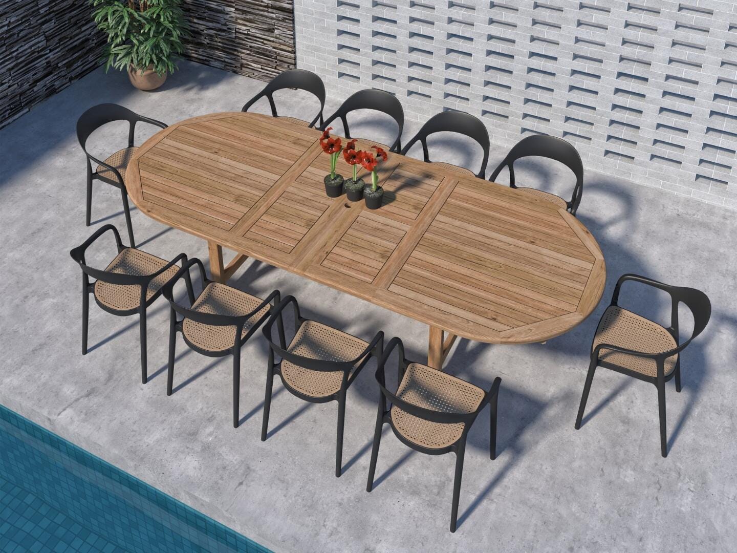 Amazonia Cane Outdoor Extendable Dining Table and 10 Chairs, , rollover