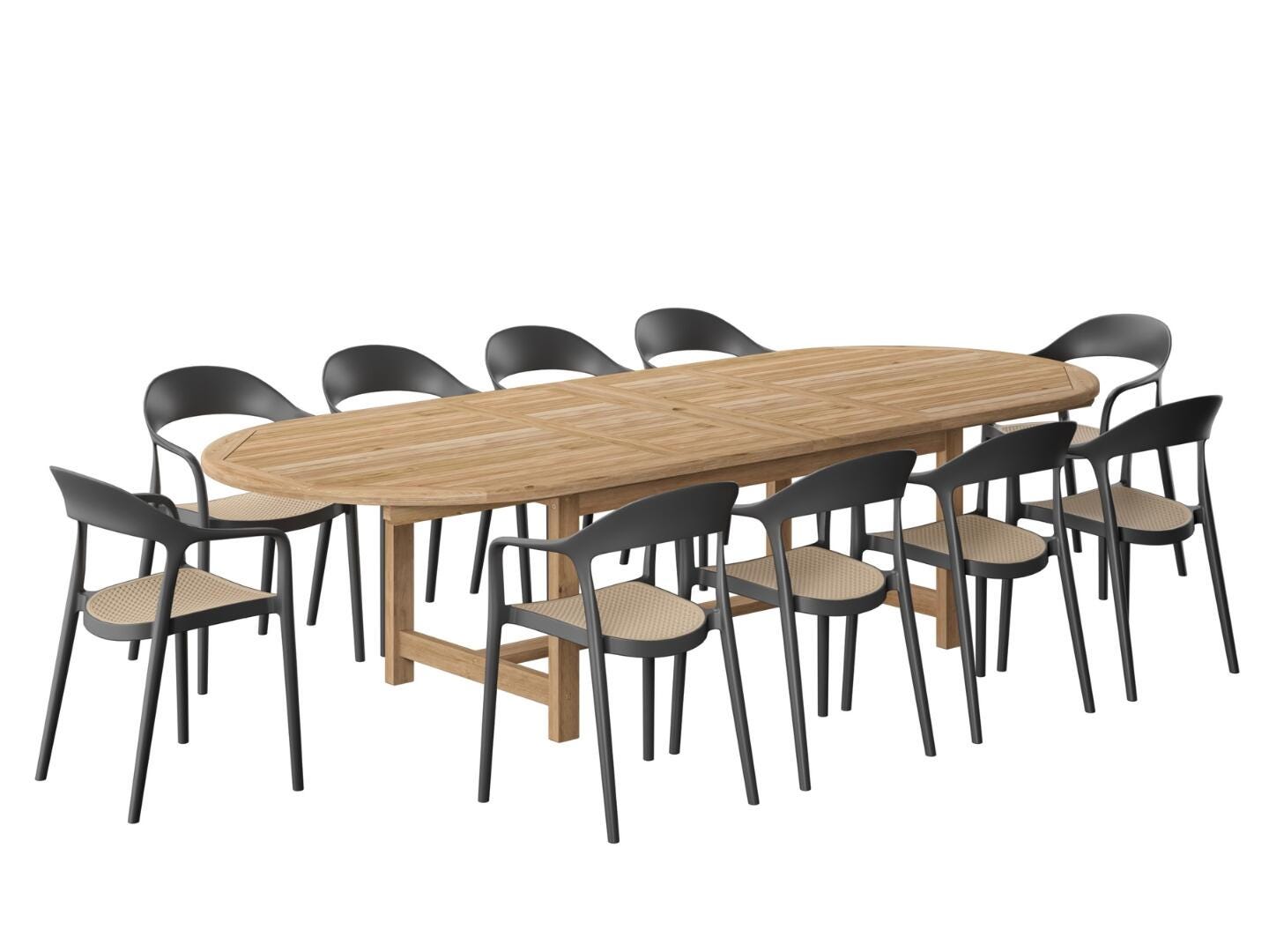 Amazonia Cane Outdoor Extendable Dining Table and 10 Chairs, , large
