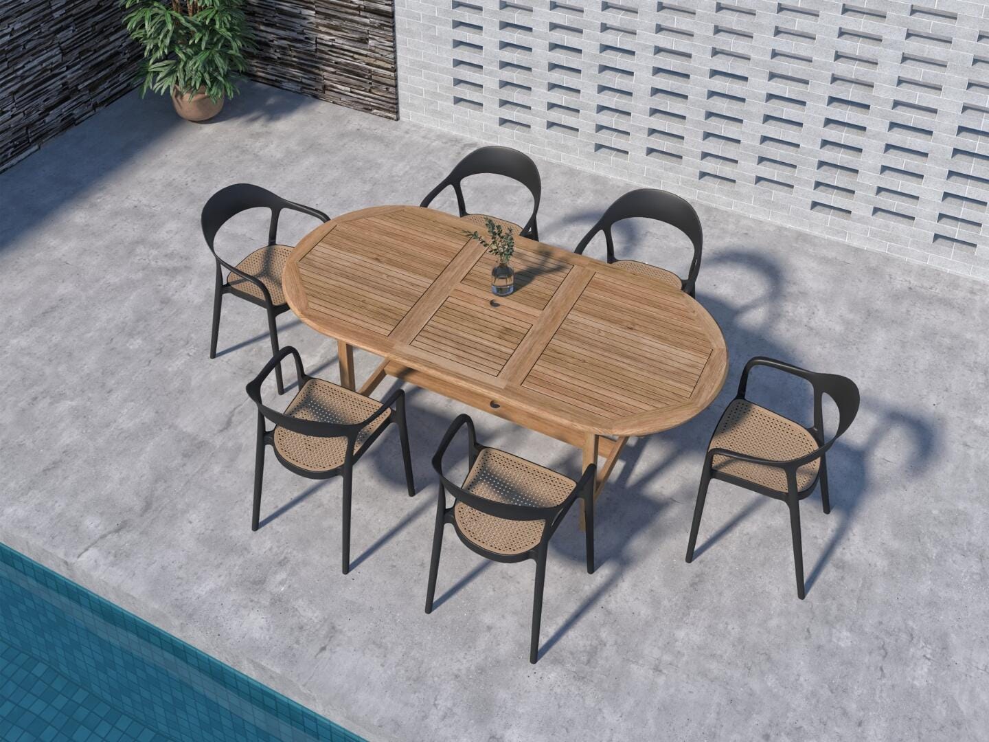 Amazonia Cane Outdoor Extendable Dining Table and 6 Chairs, , rollover